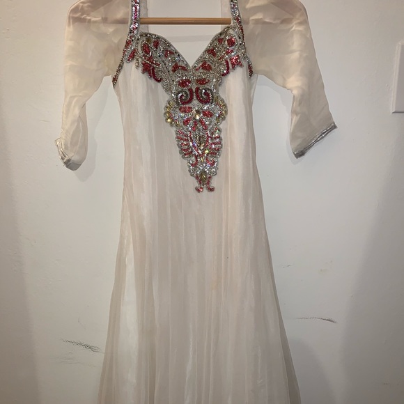 White pink asian bollywood indian kurti tunic top - Picture 2 of 4